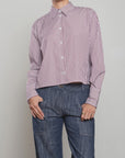Pharaoh Enzo Striped Poplin Shirt with blue jeans, Bungalow Furniture, modern casual style on light background.