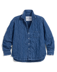 Blue diamond quilted denim Eileen jacket from Frank & Eileen featuring a button front, collar, and chest pocket.