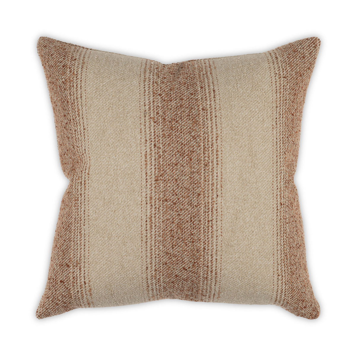The Reed 24x24 Pillow by Moss Studio features a beige and brown square design with simple woven texture and vertical stripes, offering a neutral, earthy look with minimal style that's perfect for modern farmhouse interiors.