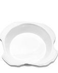 The Montes Doggett 5442-L Bowl No.442L is a white, high-fired ceramic bowl with a slightly scalloped, irregular rim, handmade in Peru and shown against a plain white background.