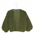 Olive green hand-knitted mohair bomber cardigan with voluminous sleeves, Bungalow Furniture & Accessories.