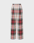 High-waisted, wide-leg trousers in red, green, and blue plaid with a 32″ inseam, Hunter Bell NYC Ridley Pant.
