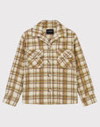 Oversized cream, yellow, and brown plaid faux fur shacket with chest pockets by Le Superbe.