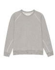 The Great Inc. Fleece Rookie Sweatshirt in light gray features long sleeves and visible seam details, shown laid flat on a white background.