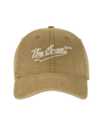 The Great Inc.'s The Baseball Hat features vintage white "The Great" embroidery on khaki, an adjustable strap for a perfect fit, and is displayed against a plain white background.