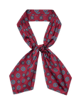 Burgundy Pleated Neck Tie with a geometric medallion pattern by Bungalow Furniture & Accessories in a vintage style.