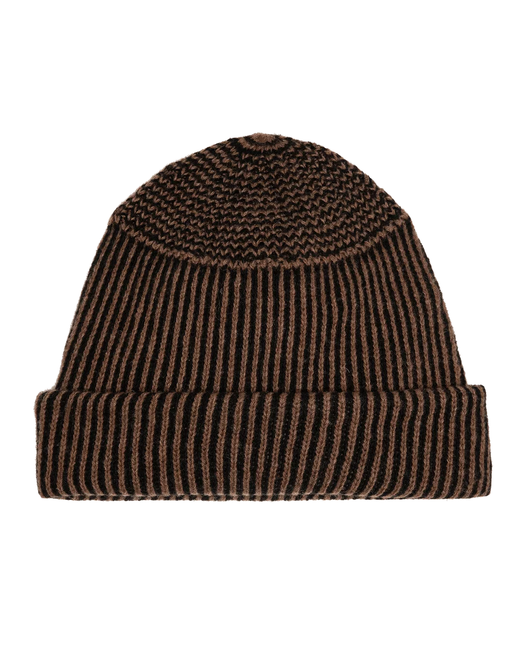 Striped beanie with folded cuff in brown and black from Bungalow Furniture &amp; Accessories.