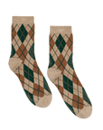 Vintage crew Argyle Socks in camel multi featuring a green and brown diamond pattern from Bungalow Furniture.