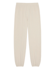 Washed white Dance Pant with elastic waist and gathered cuffs, by The Great Inc., laid flat on white background.