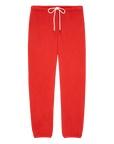 Bright red fleece stadium sweatpants with an elastic waistband and white drawstring by Bungalow.