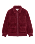 Burgundy plush jacket with collar and four patch pockets by The Great Inc.