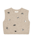 Fawn sweater vest featuring scattered silver and black sequined bee motifs from Bungalow Furniture & Accessories.