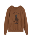 Brown French terry sweatshirt with horse and rider graphic, The Great Inc. Stetson design, cozy casual style.
