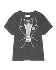 Black tee with white printed tuxedo design by The Great Inc., short sleeves, crew neck, playful style.