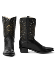Black gold sunburst cowboy boots, front and side view by The Great Inc., Southwest style.