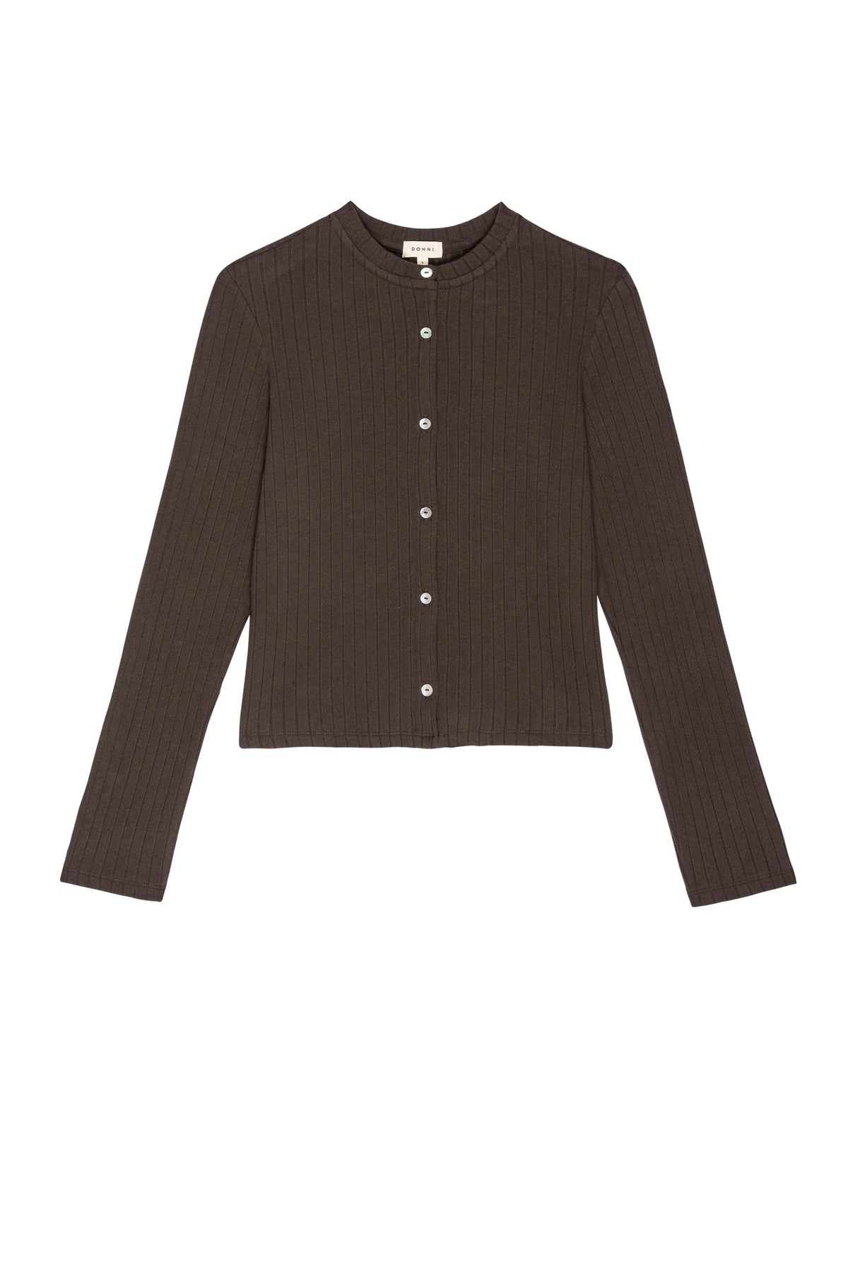 Espresso rib knit button-down Sweater Rib Cardi in organic cotton by Bungalow Furniture &amp; Accessories.