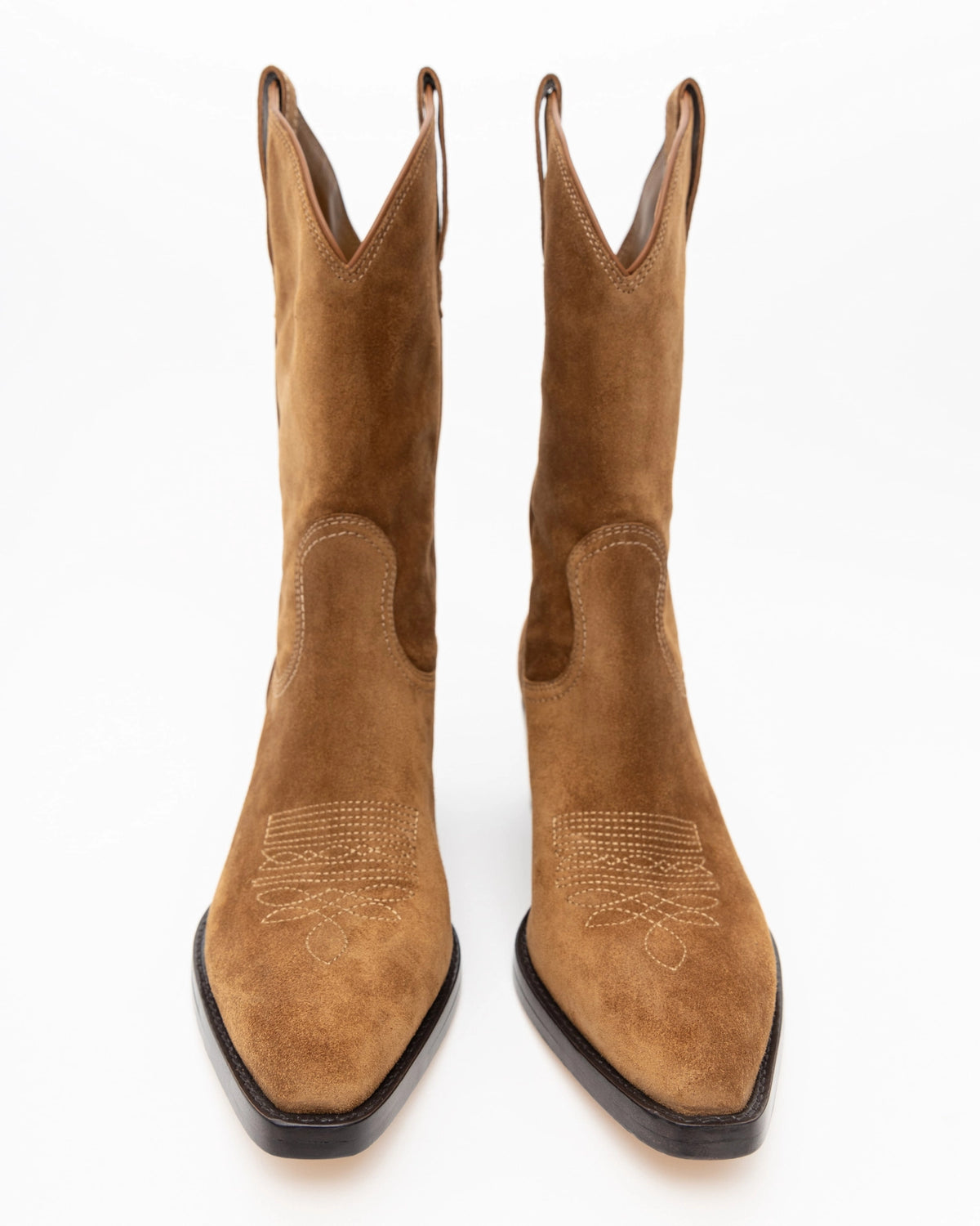 The ONCEPT Winslow Boot is a brown suede cowboy boot with pointed toes, decorative stitching, and high shafts with pull tabs, shown upright on a white background.