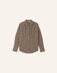 Sessun CECILY shirt in a brown and white gingham check with a detachable knotted collar scarf.