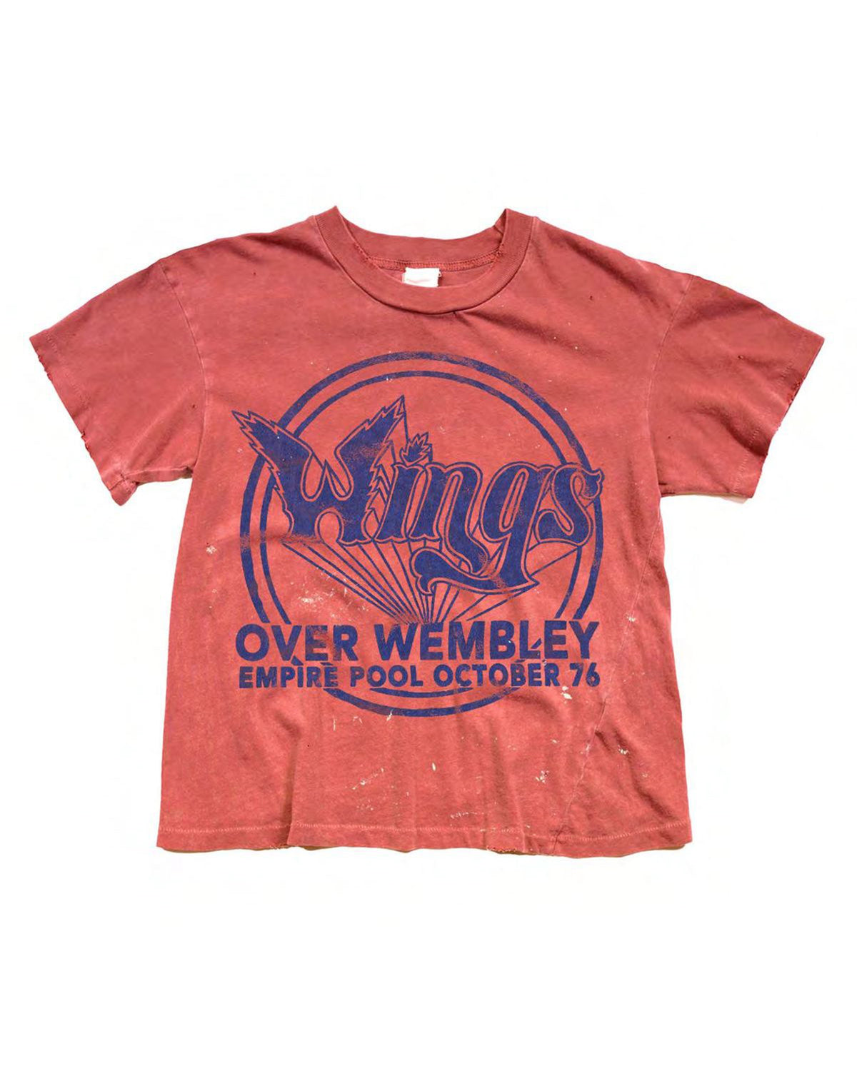 Red crop tee featuring a blue bird and Wings Over Wembley Empire Pool 1976 by Made Worn at Bungalow Furniture & Accessories.