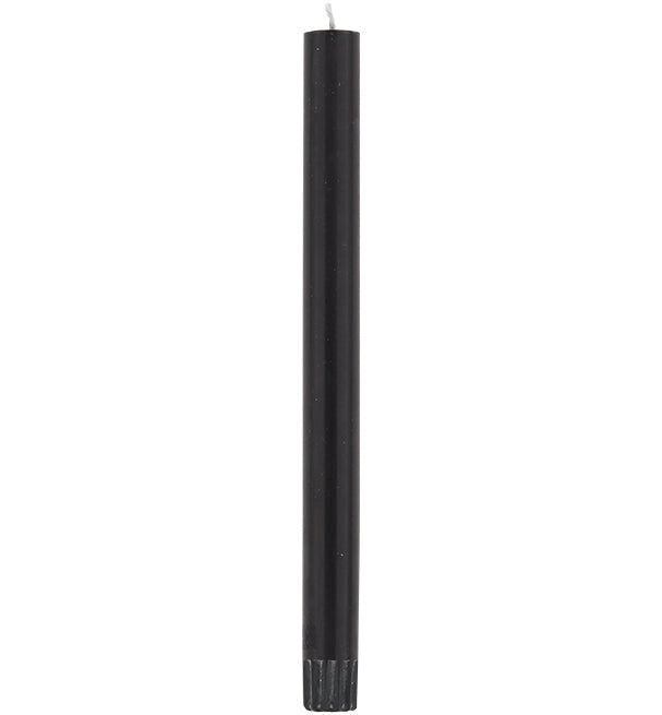The Jet Black Eco Dinner Candles S/2 by Faire features two tall, slim black candles with visible wicks, shown upright against a white background—perfect for adding elegant, solid colour to your table setting.