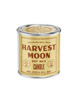 Yellow Harvest Moon Soy Candle tin by Faire with maple cinnamon vanilla scents.