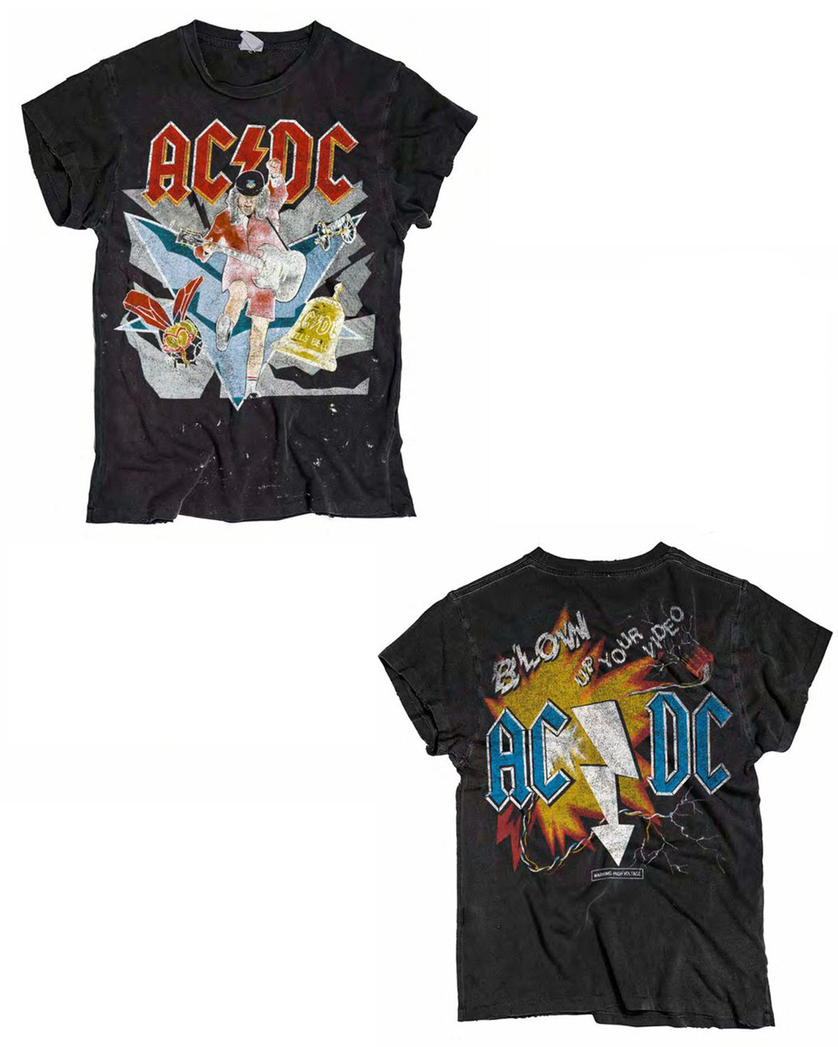 Made Worn AC/DC crew tee in black with vintage-look graphic prints on the front and back.