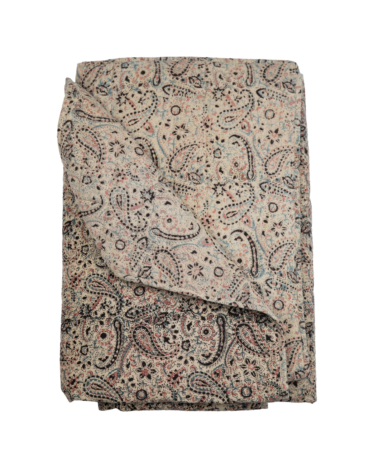 Black and red paisley floral coverlet by Filling Spaces, Adah Cappa style, displayed on white background.