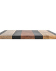 The Bloomingville Mango Wood Serving Board features alternating light, medium, and dark wood stripes—ideal as a cutting board or serving tray, adding a stylish touch to any table.