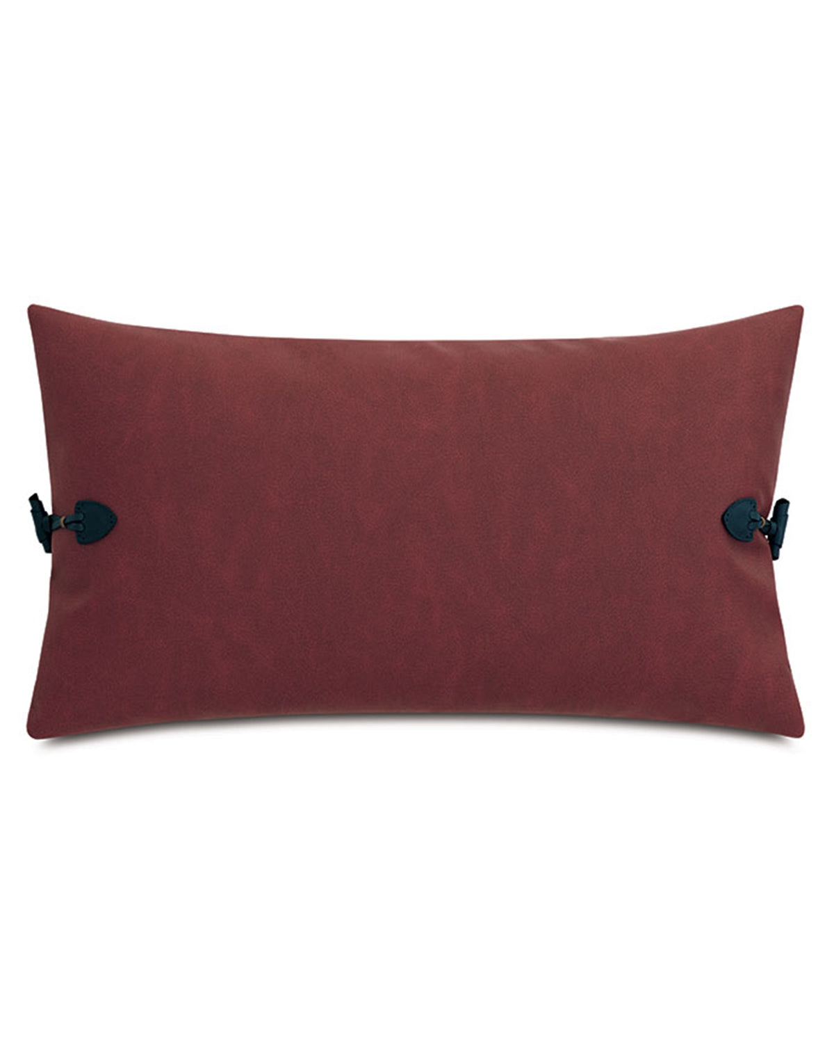 Brick red rectangular faux leather lumbar pillow with toggle closures from the Bungalow Andes Toggle collection.