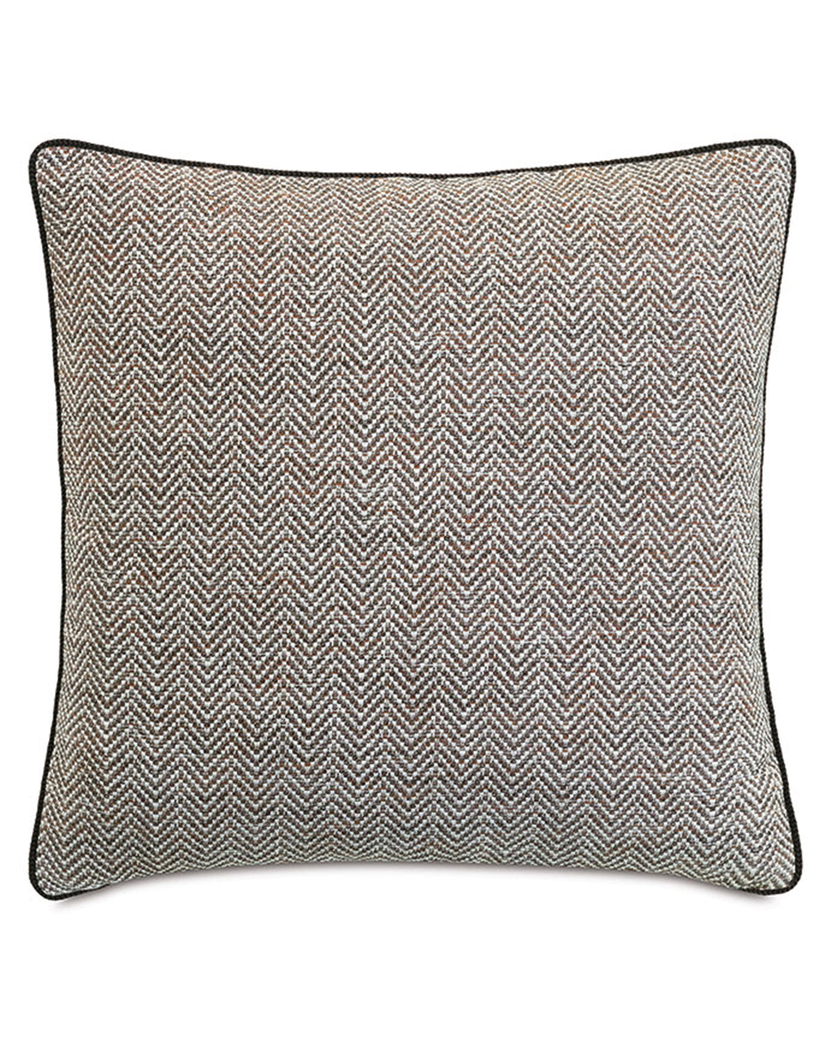 The Andes Woven Chevron Euro sham by Eastern Accents features a black and white chevron pattern, black piping, and textured fabric, displayed against a white background.