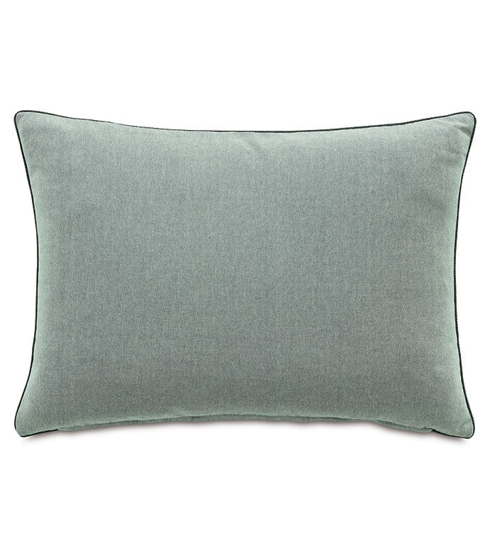 The Elspeth Gimp Pillow by Eastern Accents is a rectangular, light gray decorative pillow with subtle black piping along the edges, pictured against a white background.