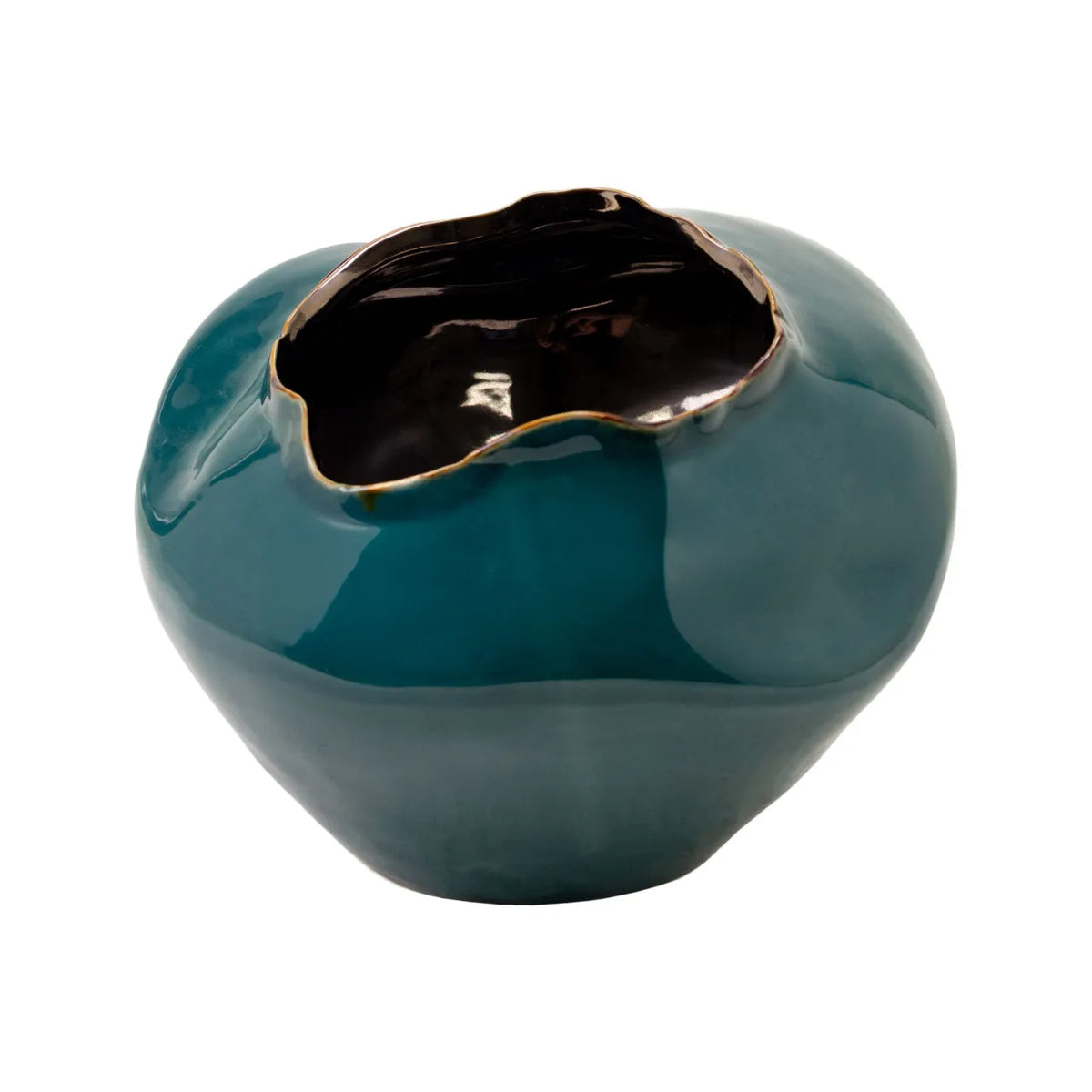 Teal Ilaria Medium Vase featuring a wide, organic, wavy-edged opening, Bungalow Furniture & Accessories.