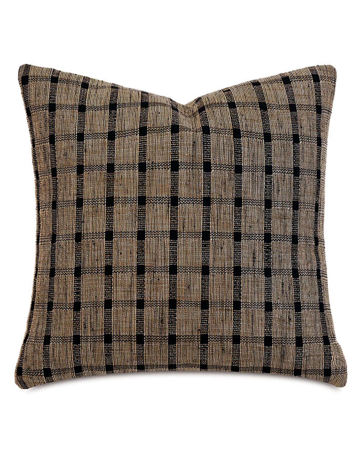 Tan and black dobby-woven check bamboo throw pillow, 22x22, by Bungalow Furniture &amp; Accessories.