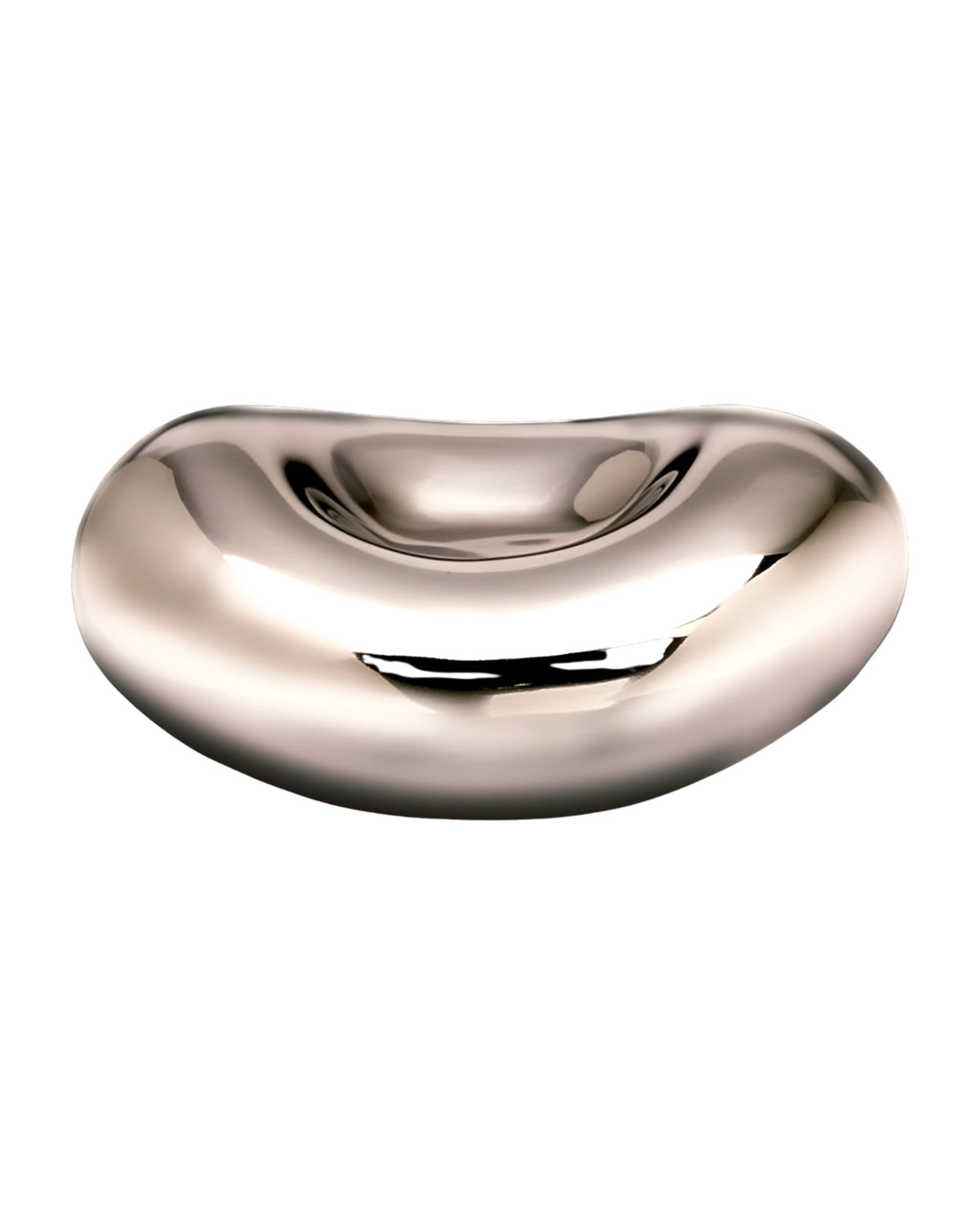 Faire Baby Bean tabletop sculpture in smooth, polished aluminum with a reflective, bean-shaped finish.