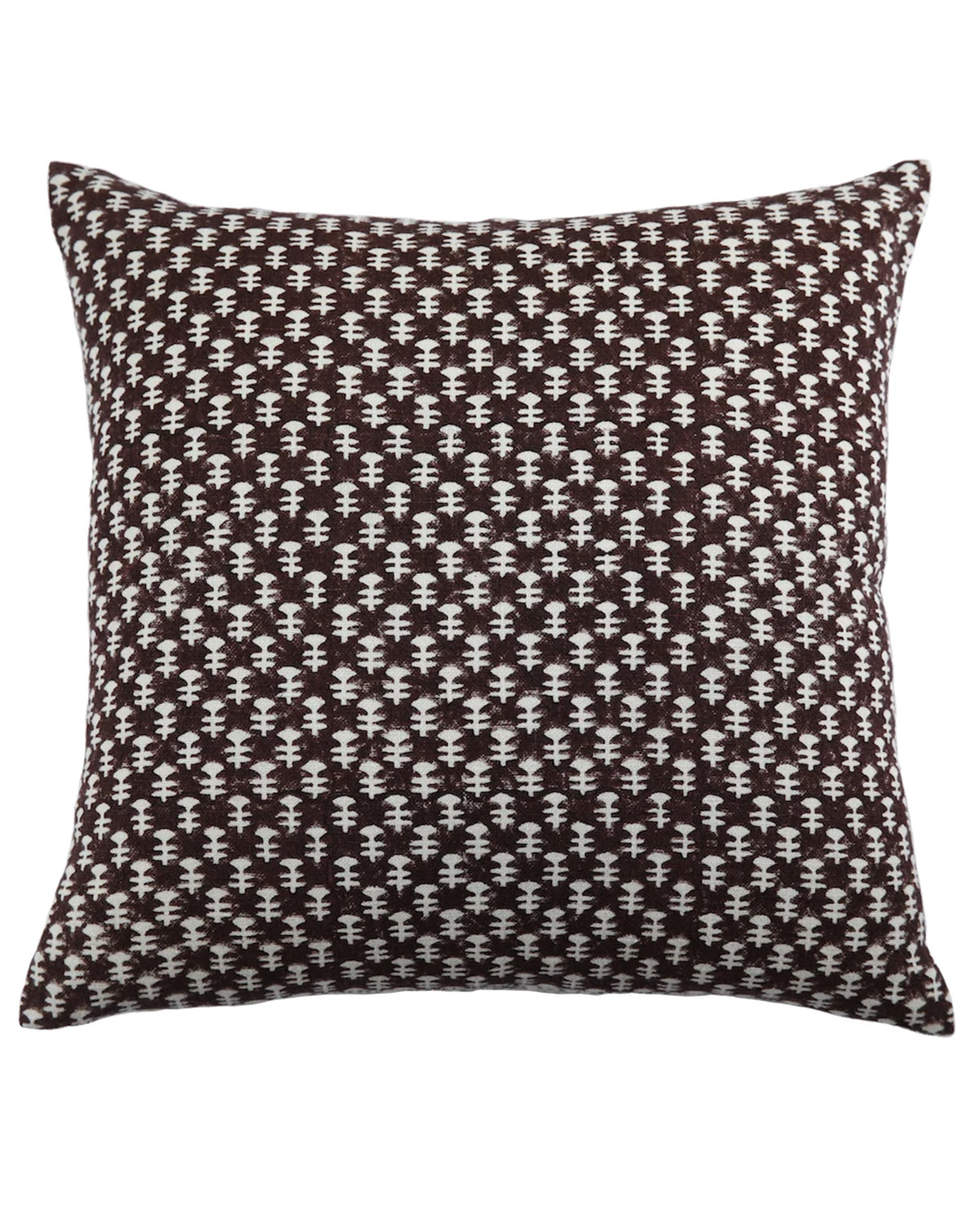 Maroon and white geometric linen pillow by Filling Spaces, Boti Coco style, 24x24 size, modern accent for living room.