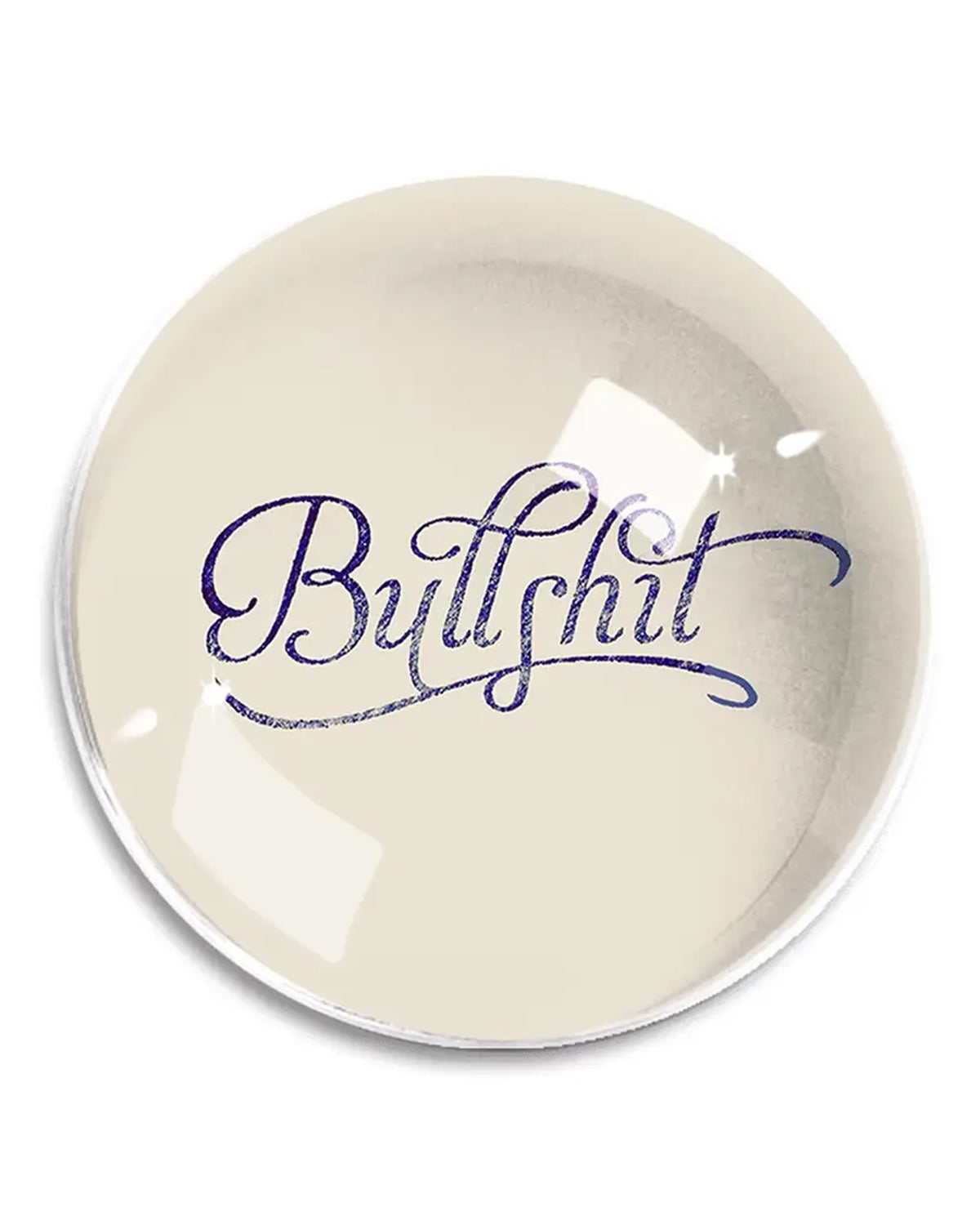 Crystal dome paperweight with elegant script on a cream base by Faire, handcrafted New York style.