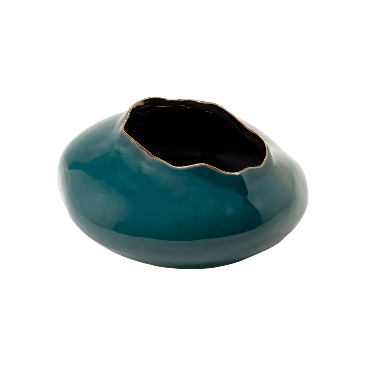 Teal Ilaria short vase with a bowl-shaped body and wavy rim from Bungalow Furniture & Accessories.