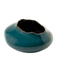 Teal Ilaria short vase with a bowl-shaped body and wavy rim from Bungalow Furniture & Accessories.