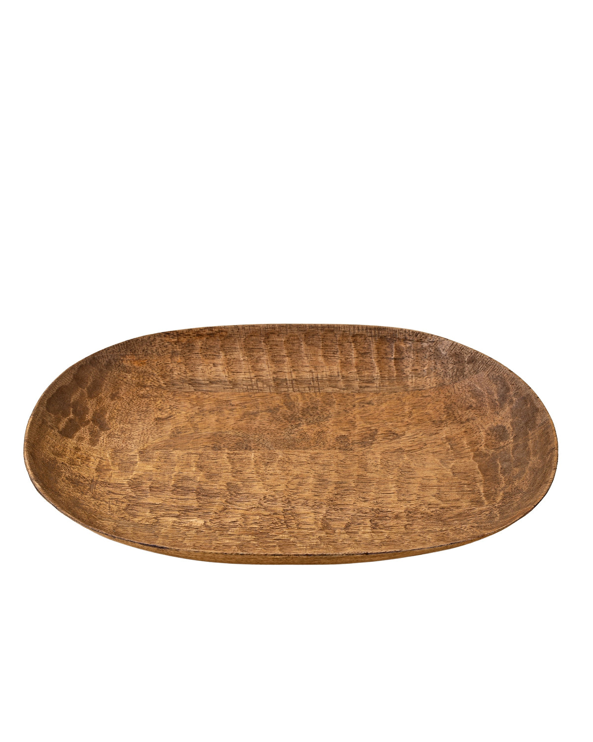 Oval mango wood tray with hand-carved textured surface by Faire, Terrain Carved Dish L, eco-friendly accent.