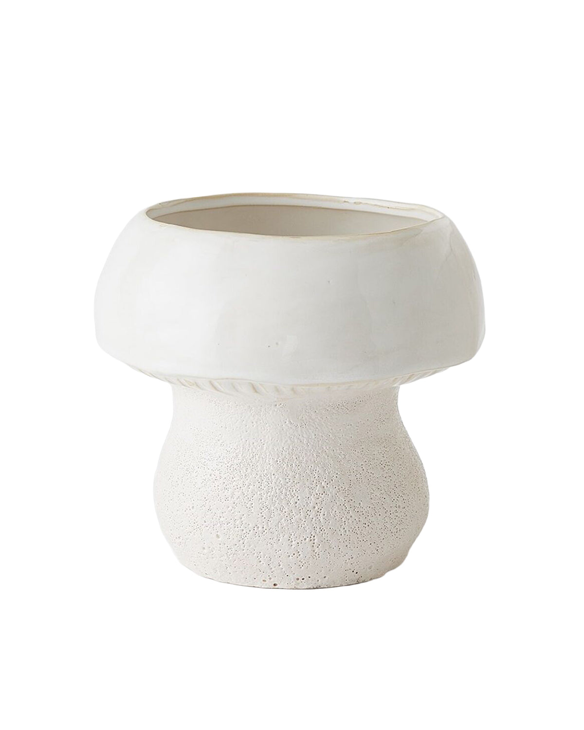 White ceramic Mushroom Vase S with textured finish and wide top by Global Views on a plain white background.