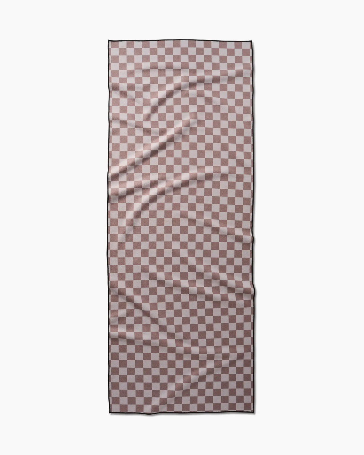 The Faire Chic Checker Yoga Towel is a rectangular, ultra-absorbent towel with a pink and white checkerboard pattern and beaded details, shown laid flat against a white background with slightly visible creases.
