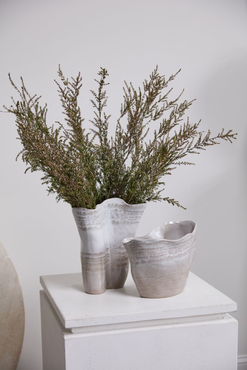 Tall Claribel Vase with green foliage, sculptural style by Accent Decor, shown against a white background.