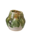 The Creative Co-op Crackle Glaze Vase features an organic, rounded ceramic shape with a narrow opening and reactive green, brown, and cream crackle drip glaze for a natural, earthy look.