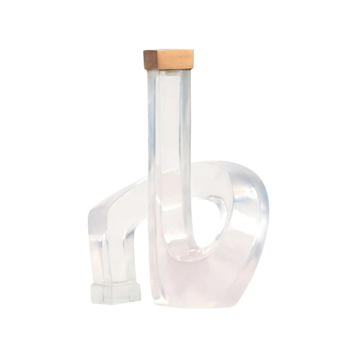 Clear acrylic sculptural candleholder with square metallic top, 31-346 Almeda by The Import Collection.