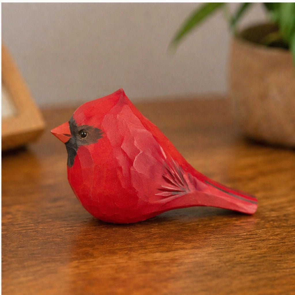 Hand-painted red wood bird figurine by Faire, a charming accent for potted plants, from Bungalow Furniture & Accessories.
