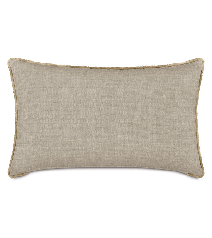 Beige Daleyza Brush Fringe Pillow 15x26 featuring a bohemian design with frayed trim on all sides by Bungalow Furniture.