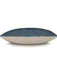 Daleyza Brush Fringe Pillow 15x26 with abstract denim pattern, beige underside, and bohemian fringe by Bungalow Furniture.