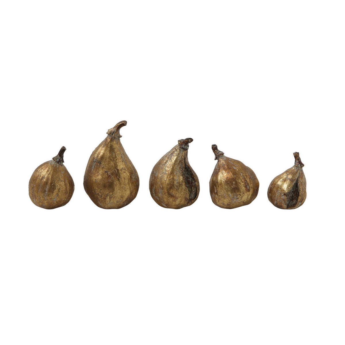 Gold fig figurine set by Creative Co-op, elegant metallic centerpiece on white background for Bungalow decor.