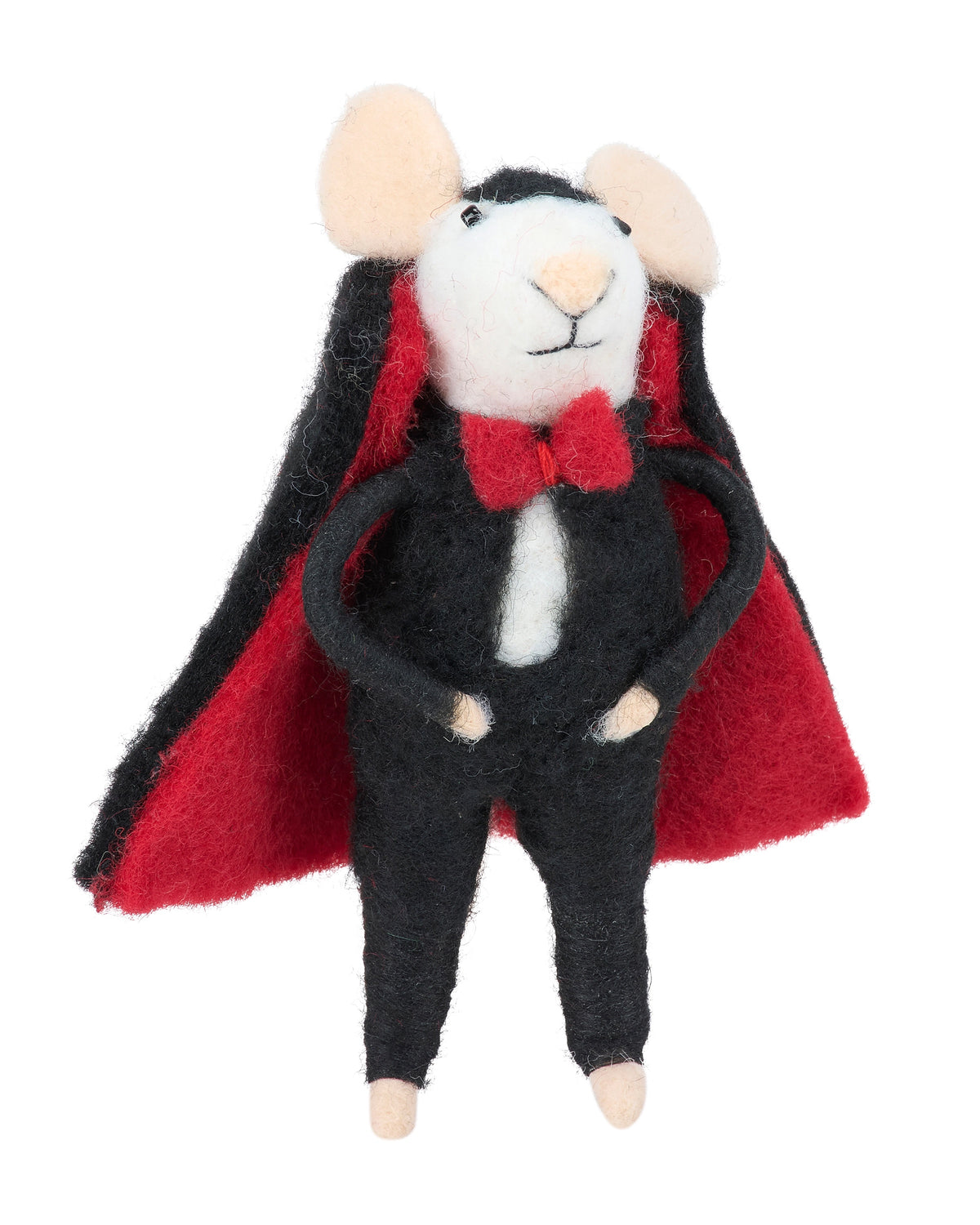 Halloween mouse figurine in black suit, red cape, and bow tie from Bungalow Furniture & Accessories.