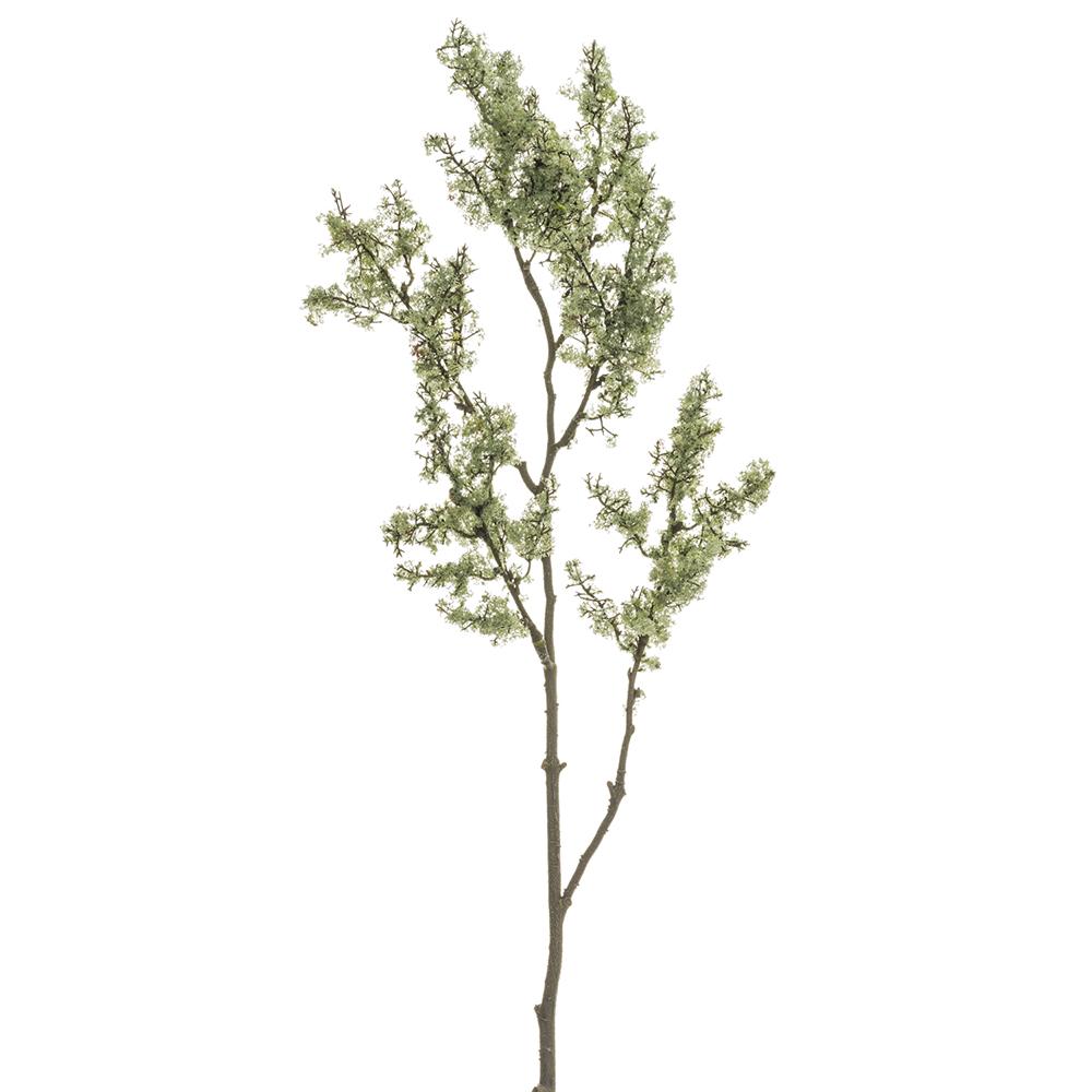 Sage green 33-inch realistic faux moss spray on a thin, textured brown stem from Bungalow Furniture &amp; Accessories.